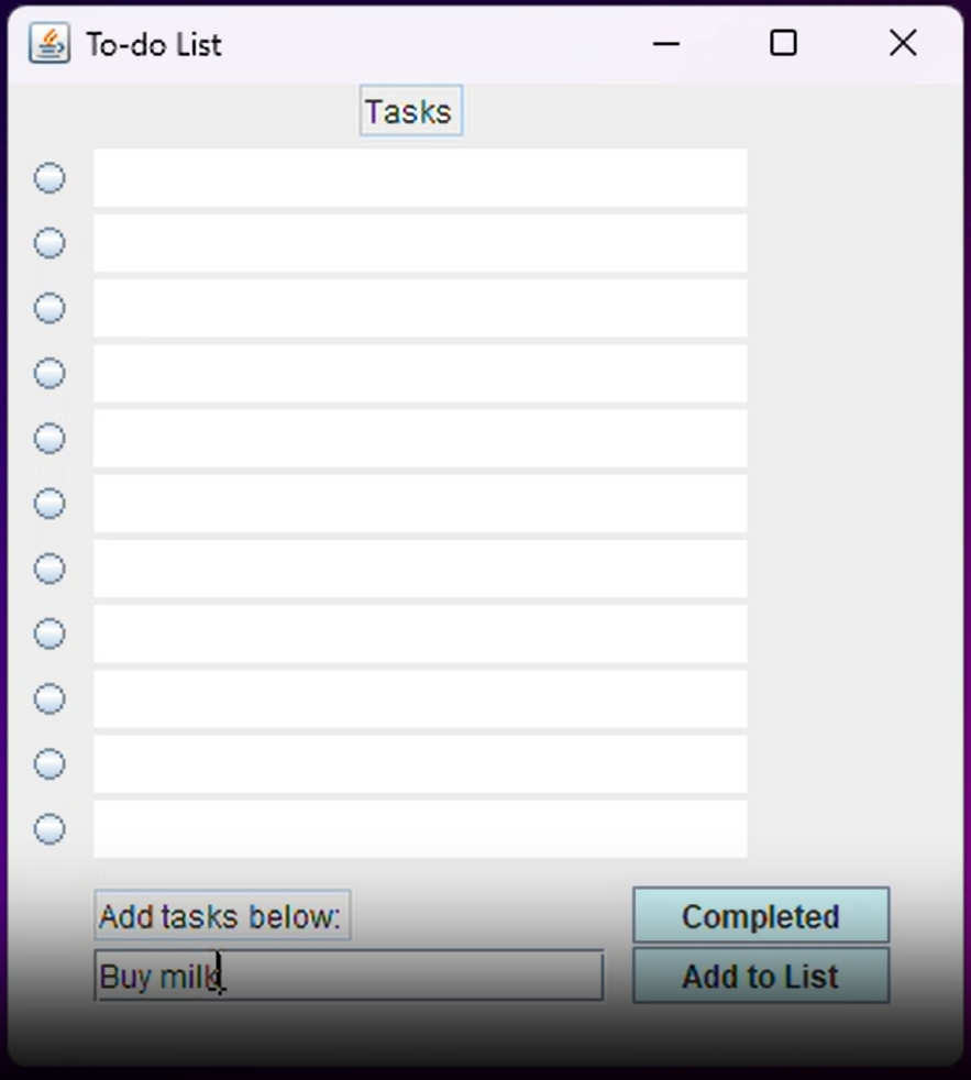 Screenshot of the GUI of the To-Do list application